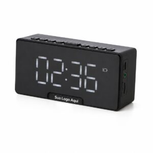 Caixa de Som Multimídia com Relógio Personalizado Mod.2 Preto | Personalizado com Logo | Personizi