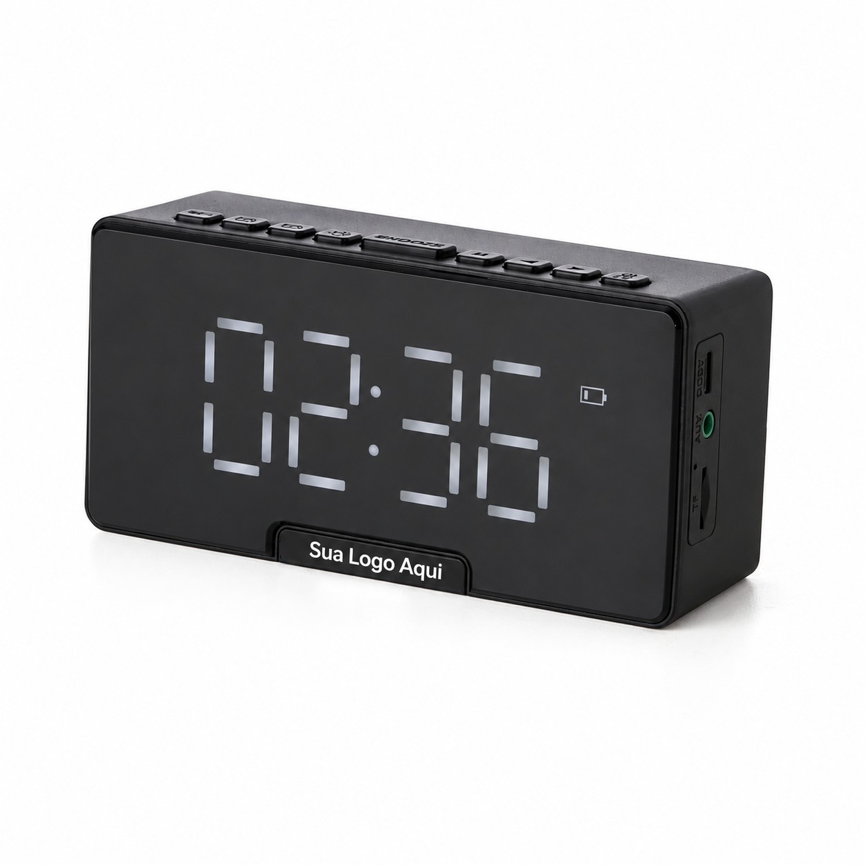 Caixa de Som Multimídia com Relógio Personalizado Mod.2 Preto | Personalizado com Logo | Personizi