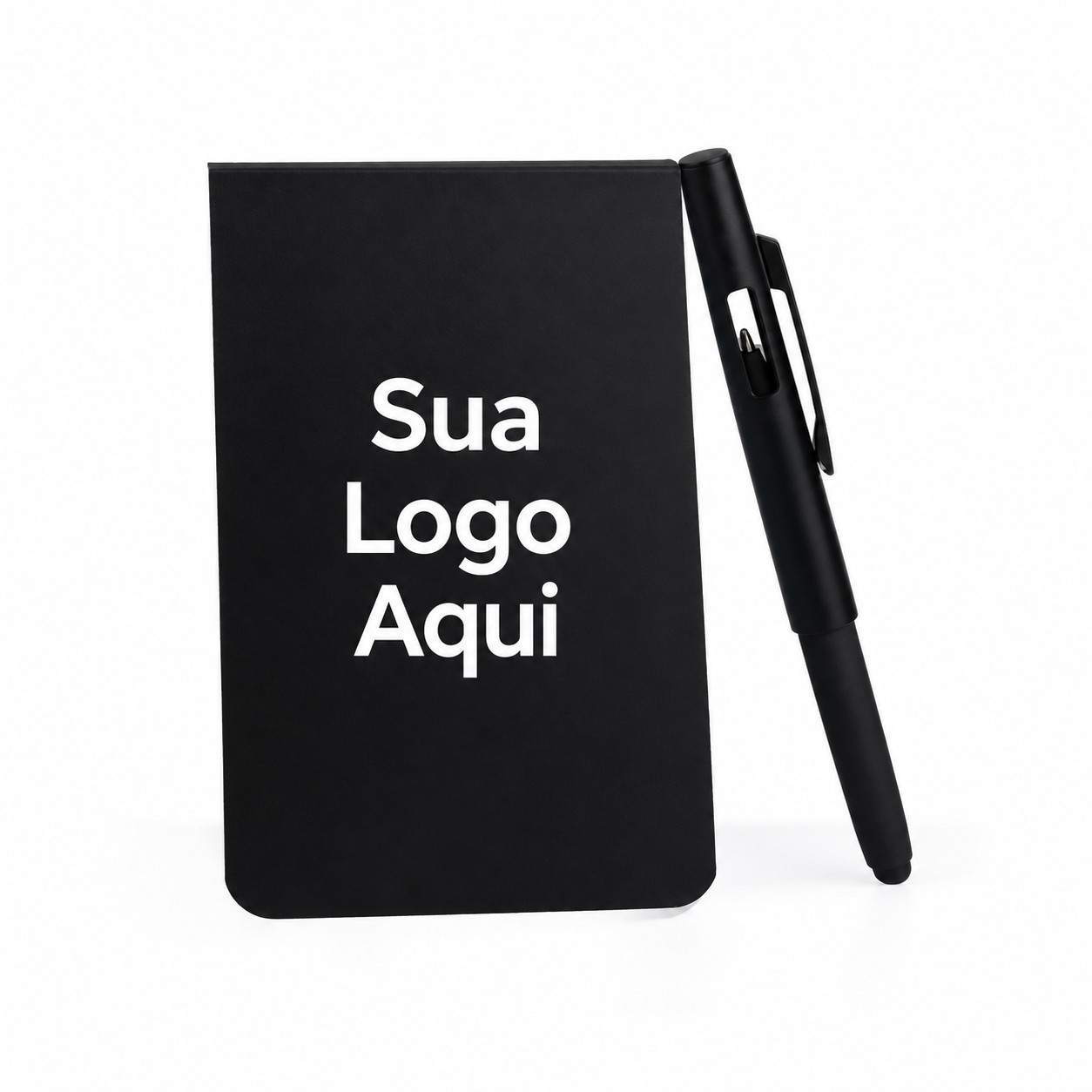 Bloco para Anotações com Caneta 14x9cm Personalizada Preto | Personalizado com Logo | Personizi