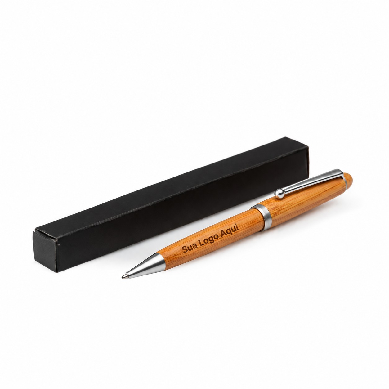 Caneta Esferográfica em Bambu Cromado 14x2cm Personalizada Única | Personalizado com Logo | Personizi