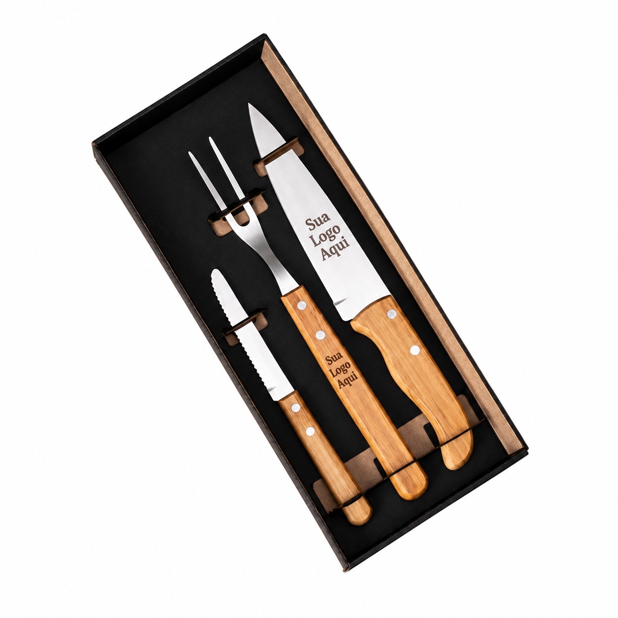 Kit de Facas com Tamanho 7", 4" e Garfo 3 Pçs Personalizado Única | Personalizado com Logo | Personizi