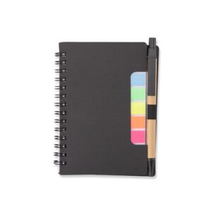 Bloco de Anotações com Autoadesivos e Caneta 14x11cm Personalizada Preto | Personalizado com Logo | Personizi