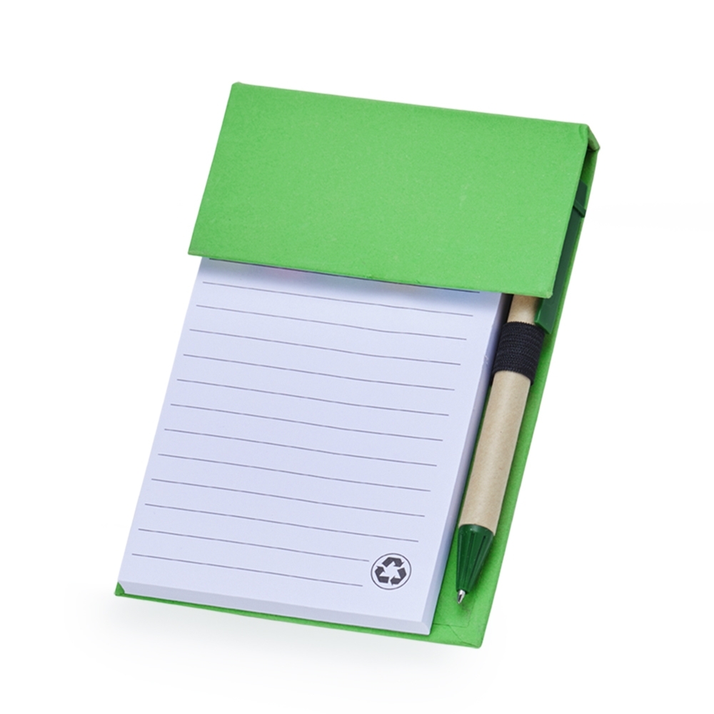 Bloco de Anotações com Autoadesivos e Caneta 11x2cm Personalizada Verde | Personalizado com Logo | Personizi