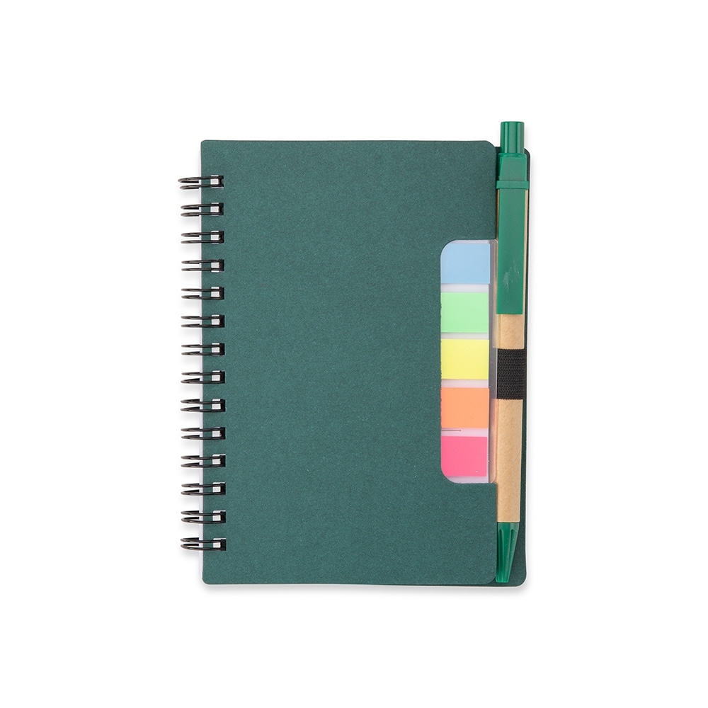 Bloco de Anotações com Autoadesivos e Caneta 14x11cm Personalizada Verde | Personalizado com Logo | Personizi