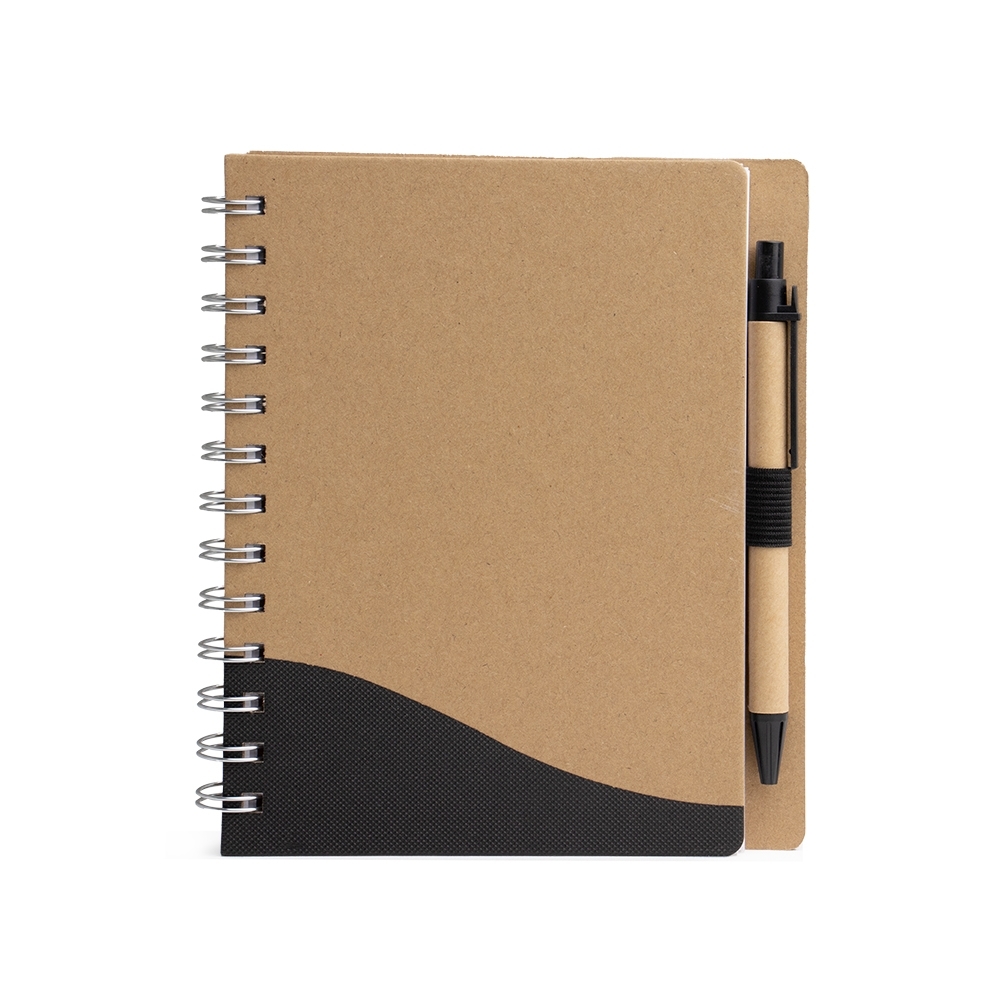 Bloco de Anotações com Caneta 15x2cm Personalizada Mod.2 Bege/Preto | Personalizado com Logo | Personizi
