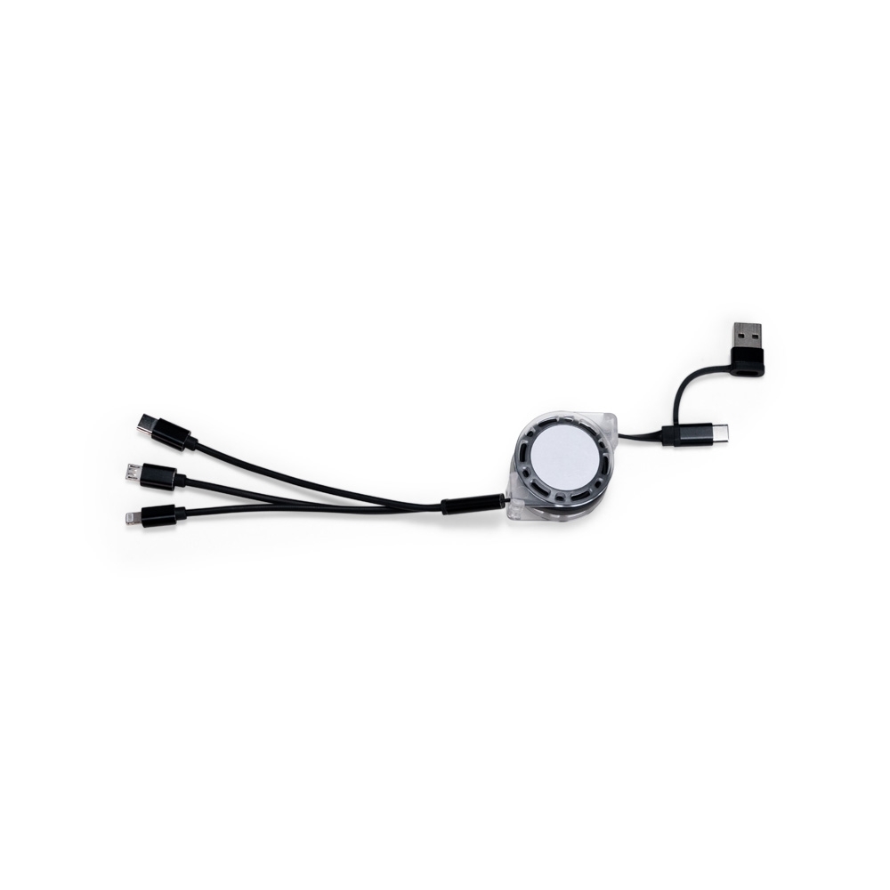 Cabo USB Retrátil 3 em 1 25x4cm Personalizado Preto | Personalizado com Logo | Personizi