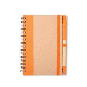 Caderno Ecológico com Caneta 14x11cm Personalizada Laranja | Personalizado com Logo | Personizi