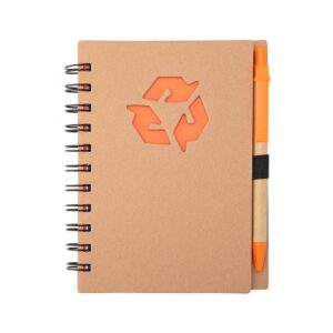 Caderno Ecológico com Caneta 16x13cm Personalizada Laranja | Personalizado com Logo | Personizi