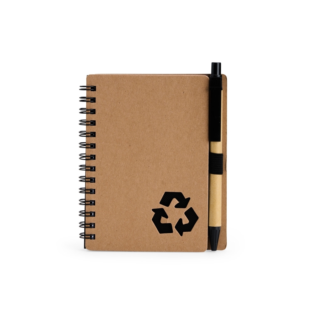 Caderno Ecológico com Caneta 14x11cm Personalizada Mod.2 Bege/Preto | Personalizado com Logo | Personizi
