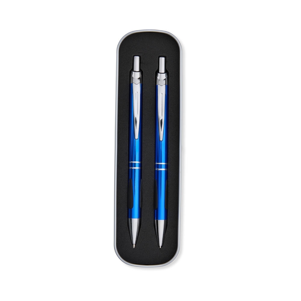 Conjunto Caneta e Lapiseira Metal Personalizada Azul | Personalizado com Logo | Personizi