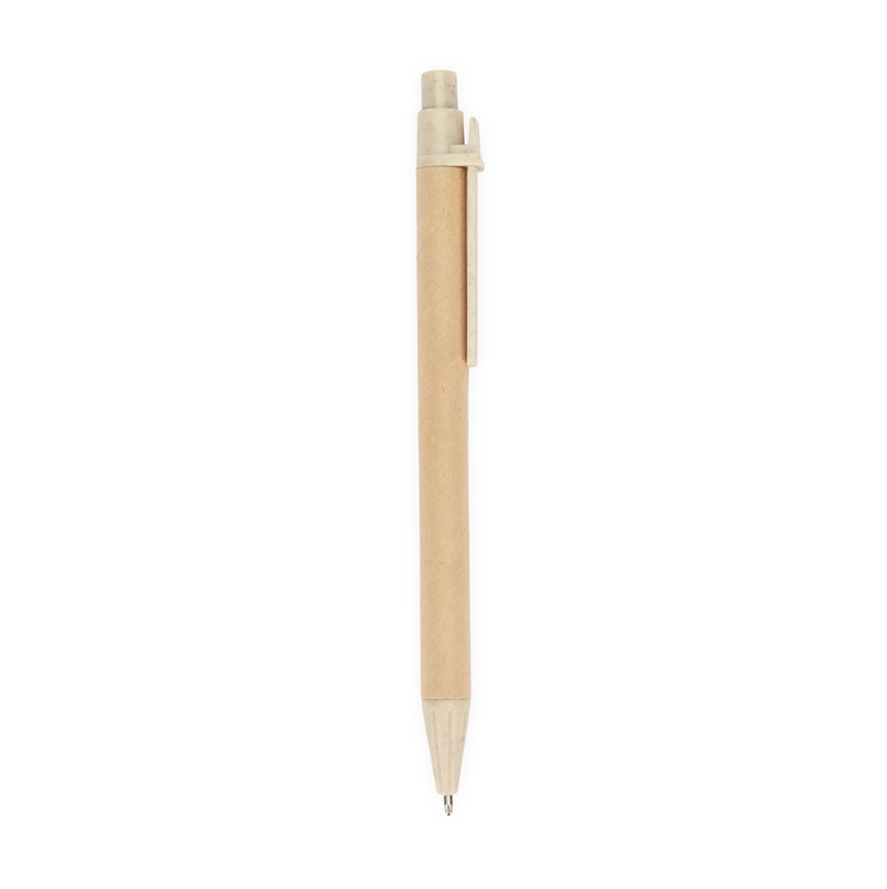 Caneta Ecológica c/ Clip Plástico 14x3cm Personalizada Bege | Personalizado com Logo | Personizi