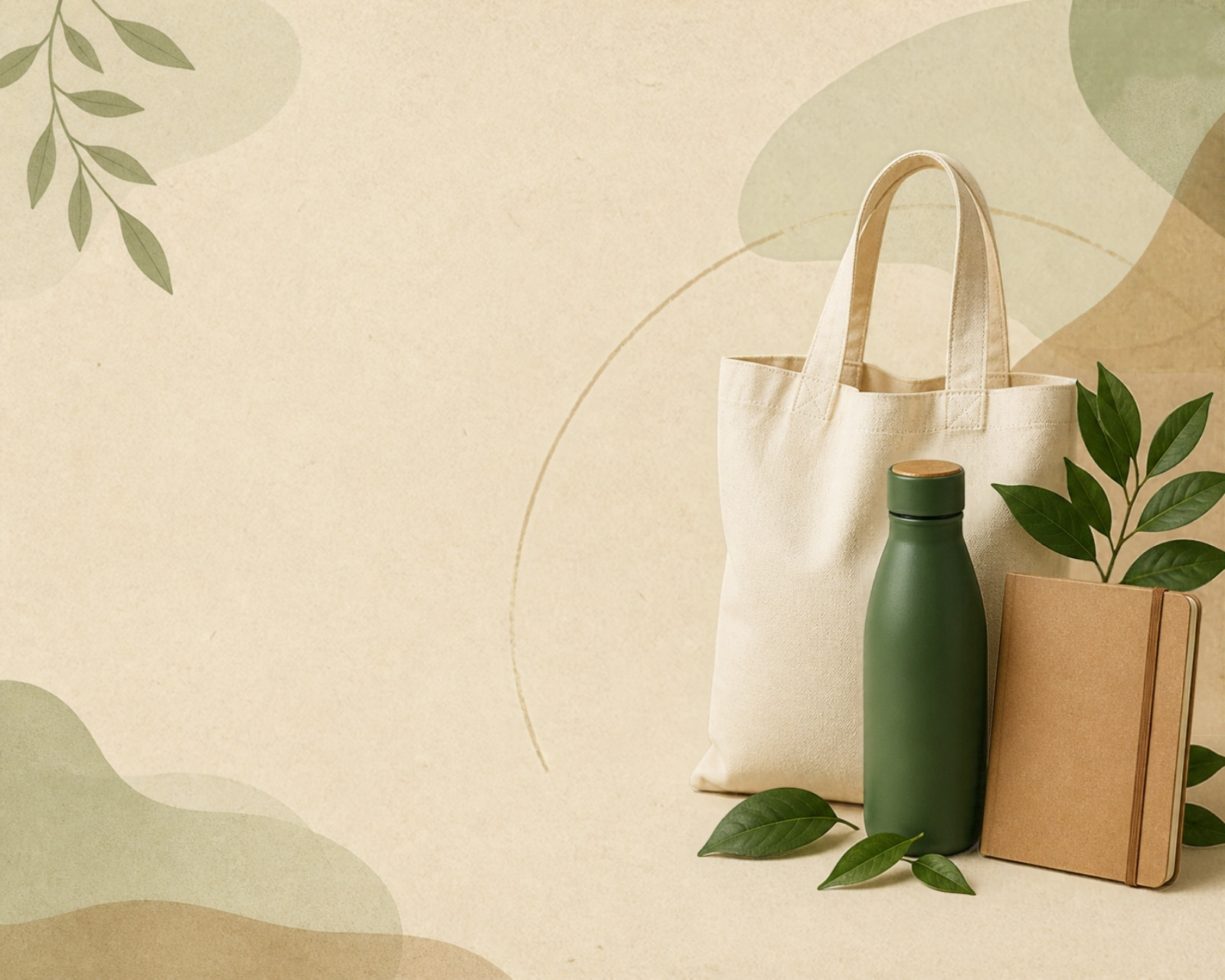 Ecobag, squeeze e caderno de papel kraft personalizados, brindes sustentáveis para empresas