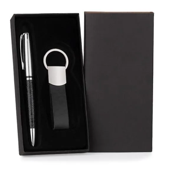 Caneta e Chaveiro em Metal e Material Sintético Personalizada Preto | Personalizado com Logo | Personizi