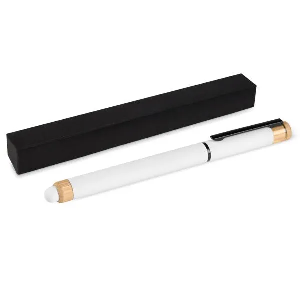 Caneta Roller em Alumínio Reciclado / Bambu 15x1cm Personalizada Branca | Personalizado com Logo | Personizi