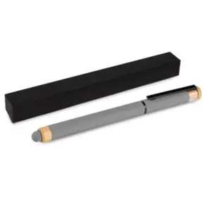 Caneta Roller em Alumínio Reciclado / Bambu 15x1cm Personalizada Cinza | Personalizado com Logo | Personizi