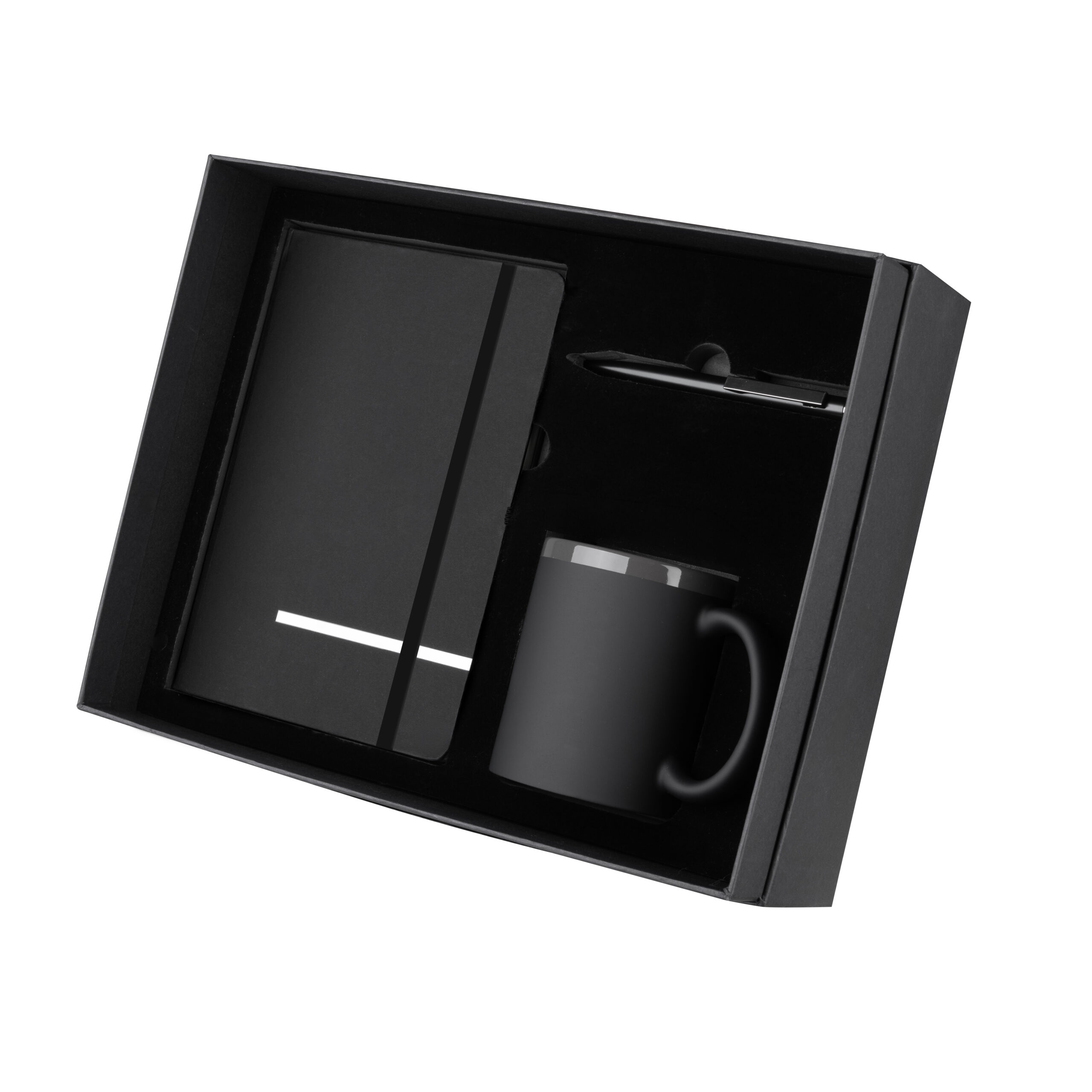 Kit Escritório Caderno, Caneca e Caneta Metalica Personalizada Preto | Personalizado com Logo | Personizi