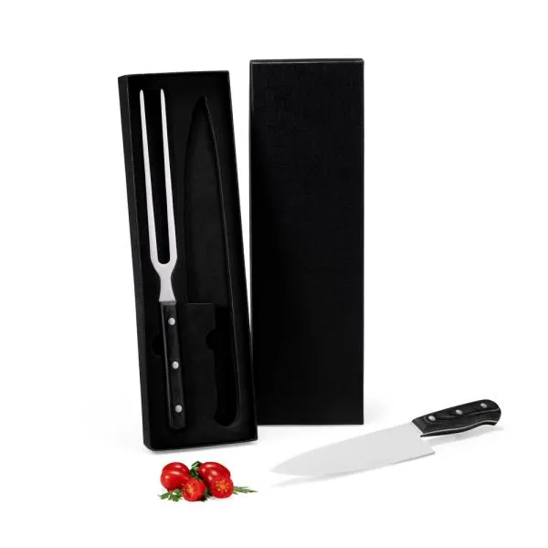 Conj. de Faca e Garfo Premium em Madeira / Inox 2 Pçs Personalizado Preto | Personalizado com Logo | Personizi