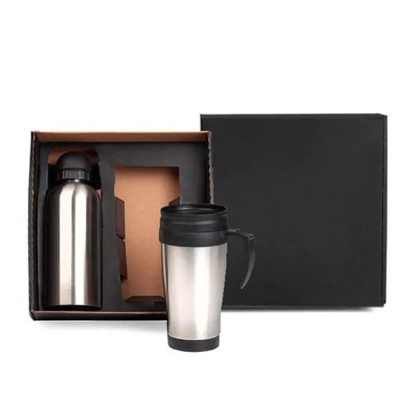 Conj. de Squeeze e Caneca em Aço Inox 600/410ML- 2 Pçs Personalizada Única | Personalizado com Logo | Personizi