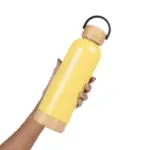Garrafa Parede Dupla com Detalhes em Bambu 500ml Personalizada | Personalizado com Logo | Personizi