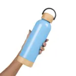 Garrafa Parede Dupla com Detalhes em Bambu 500ml Personalizada | Personalizado com Logo | Personizi