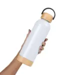 Garrafa Parede Dupla com Detalhes em Bambu 500ml Personalizada | Personalizado com Logo | Personizi