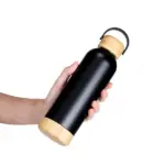 Garrafa Parede Dupla com Detalhes em Bambu 500ml Personalizada | Personalizado com Logo | Personizi