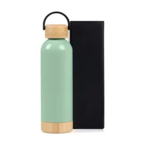 Garrafa Parede Dupla com Detalhes em Bambu 500ml Personalizada Verde | Personalizado com Logo | Personizi
