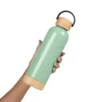 Garrafa Parede Dupla com Detalhes em Bambu 500ml Personalizada | Personalizado com Logo | Personizi