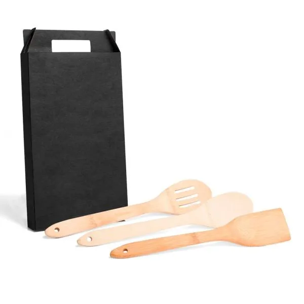 Kit de Utensílios em Bambu 30cm 3 Pçs Personalizado Única | Personalizado com Logo | Personizi