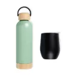 Kit Garrafa e Copo Térmico Verde/Preto 2 Pçs Personalizada | Personalizado com Logo | Personizi