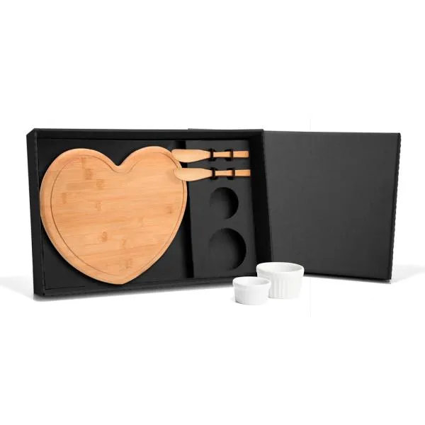 Kit para Petisco com Tábua em Formato Coração 5 Pçs 27x24cm Personalizado Única | Personalizado com Logo | Personizi